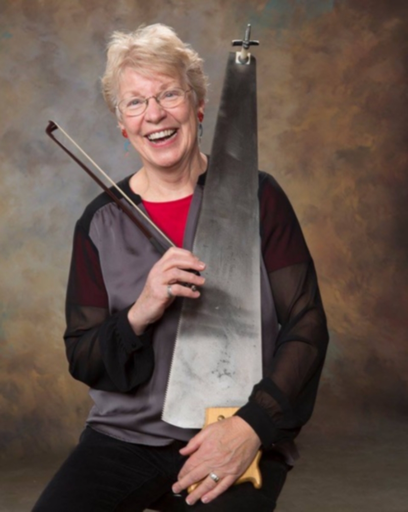 Violet Walker with her musical saw